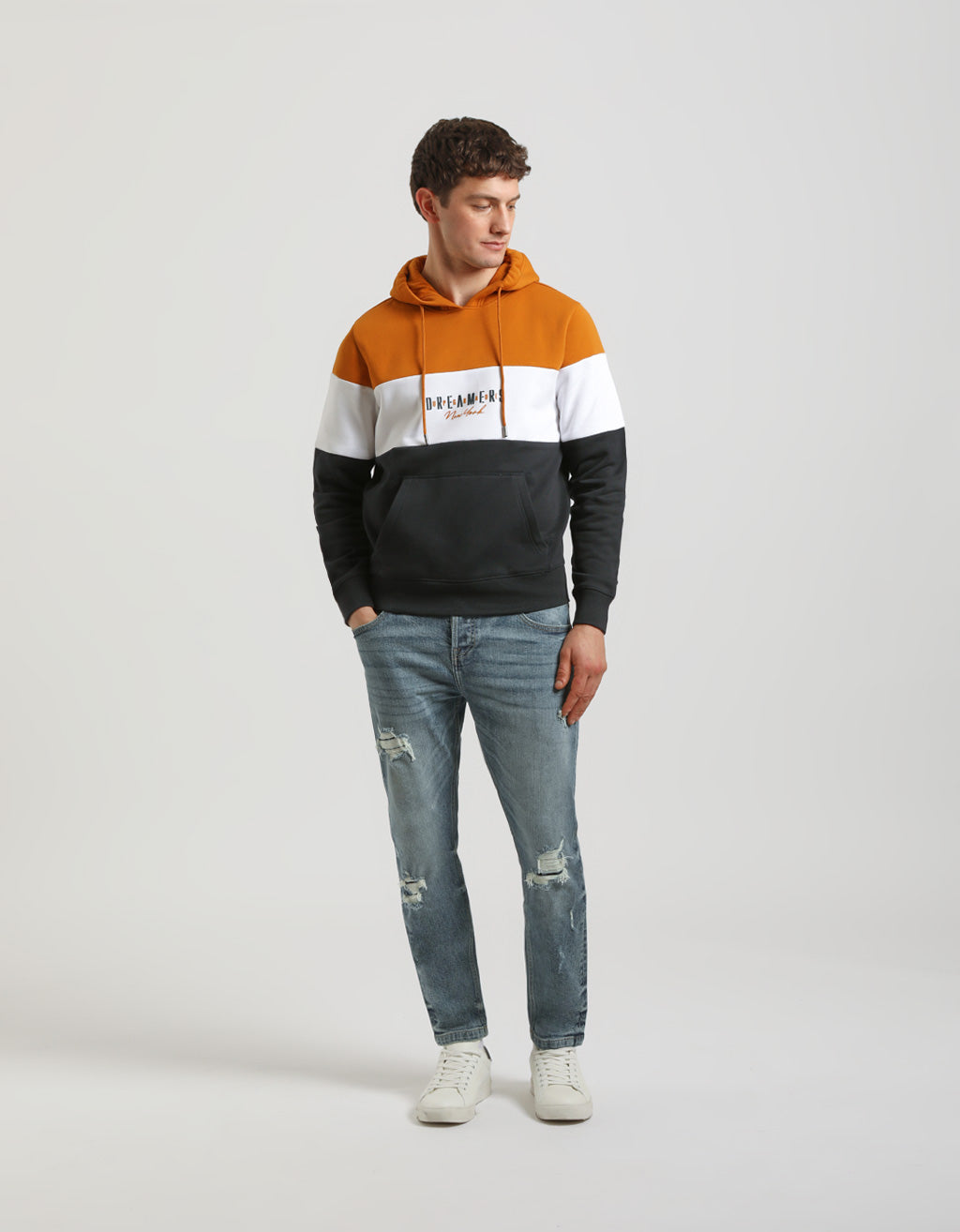 Felpa con cappuccio colorblock