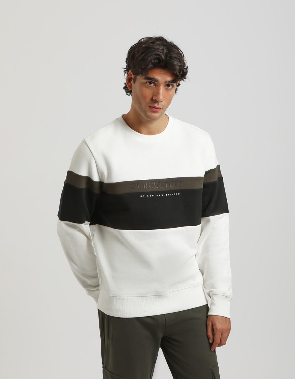 Felpa girocollo colorblock